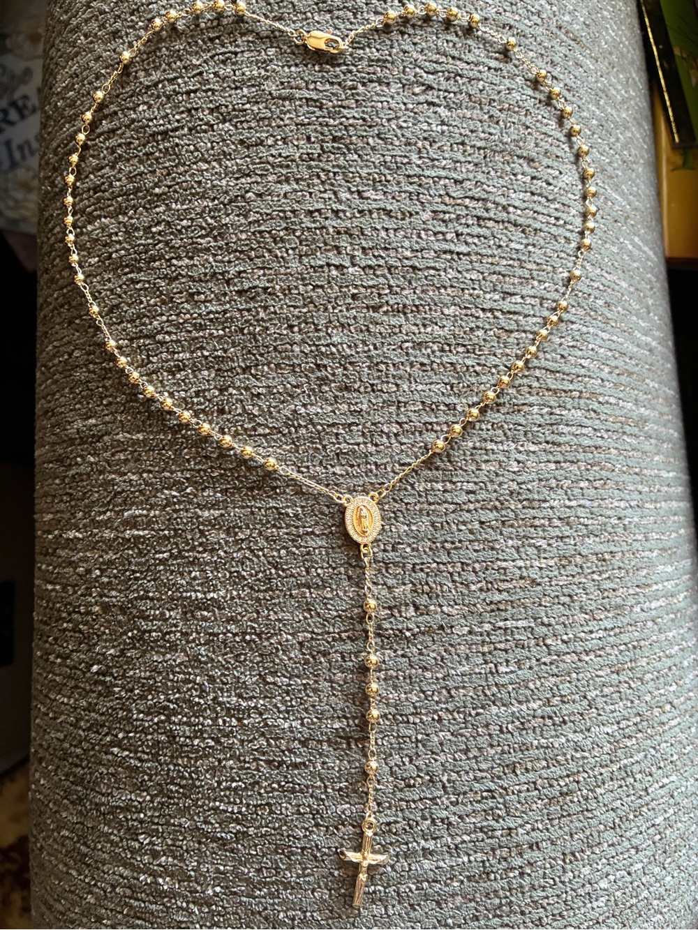 Gold Rosary-Style Women’s Necklace with Crucifix